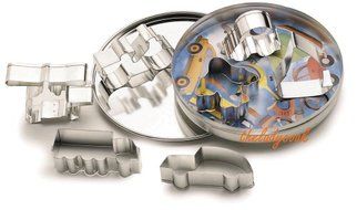 Set Of 7 Transport Shaped Cookie Cutters In Storage Tin
