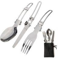 BBQ Camping Hiking Picnic Folding Cutlery Set Knife Fork Spoon Utensil with a Bag 3pcs