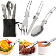 BBQ Camping Hiking Picnic Folding Cutlery Set Knife Fork Spoon Utensil with a Bag 3pcs N7