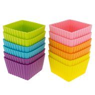 Freshware CB-301SC 12-Pack Silicone Mini Square Reusable Cupcake and Muffin Baking Cup, Six Vibrant Colors N2