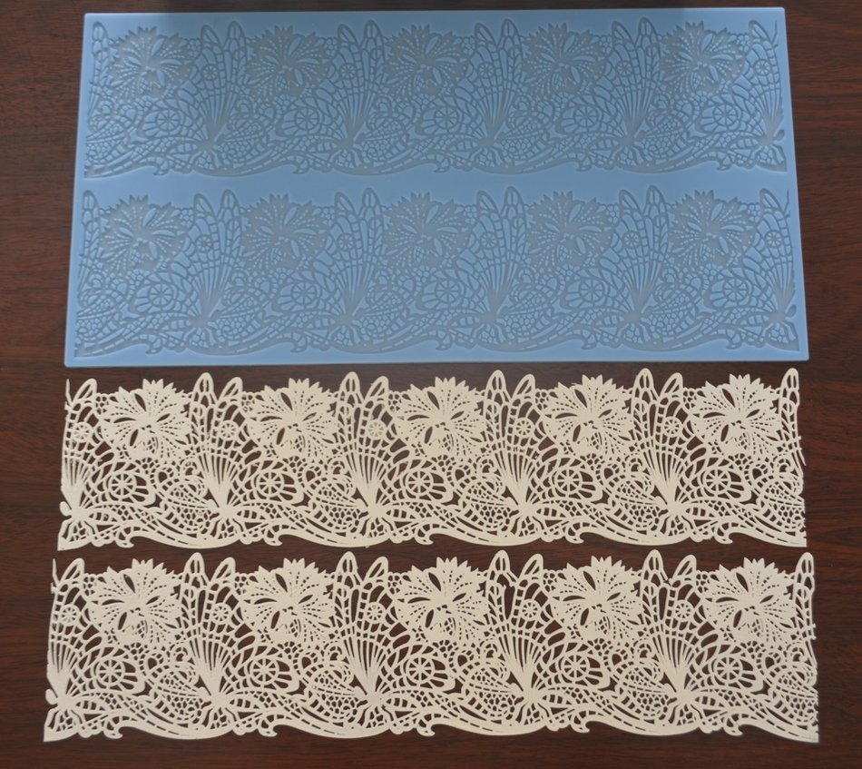 Vintage Art Nouveau 2 Rows Floral Butterfly SLM014 Large Silicone Lace Cake Mat Edible Sugar Mold