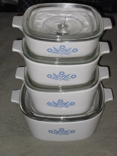 8 Piece Set - Vintage Corning Ware Cornflower Blue Casserole Set - 1 Qt, 1 1/2 Qt, 1 3/4 Qt, & 2 1/2 Quart
