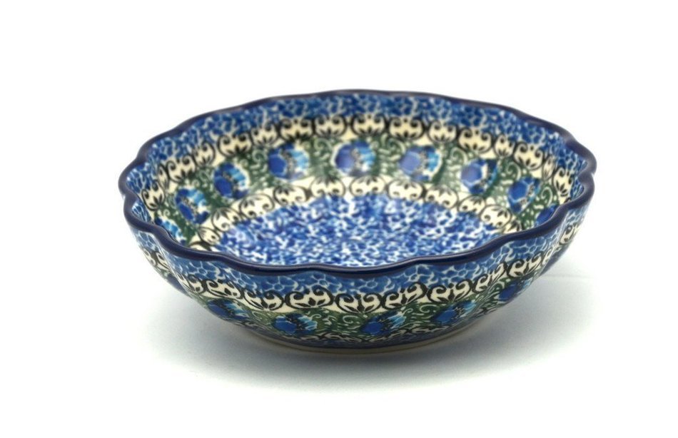 Polish Pottery Bowl - Shallow Scalloped - Medium - Peacock Feather