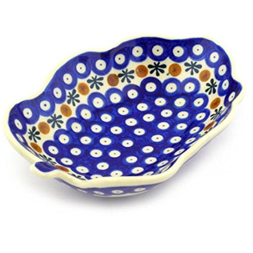 Ceramika Bona H6108F Polish Pottery Ceramic Leaf Shaped Bowl Hand Painted, 8-Inch
