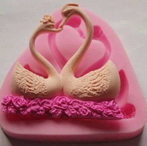 Longzang Swan Lovers Art Deco Silicone Mold Sugar Craft DIY Gumpaste Cake Decorating Clay Pink