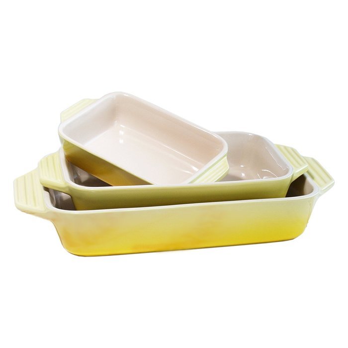 Le Creuset 3 Piece Soleil Yellow Stoneware Rectangular Casserole Dish Set
