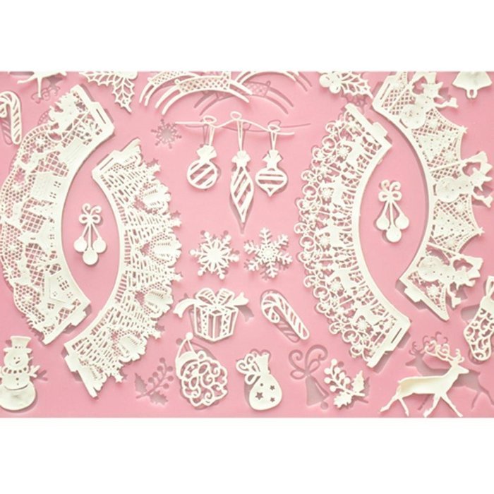 FOUR-C Cake Baking Mat Lace Mat Silicone Cake Mold for Decoration Color Pink