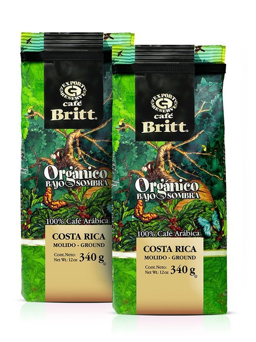 Cafe Britt Costa Rica Organic Shade Grown Ground Coffee, 12-Ounce Bags (Pack of 2)