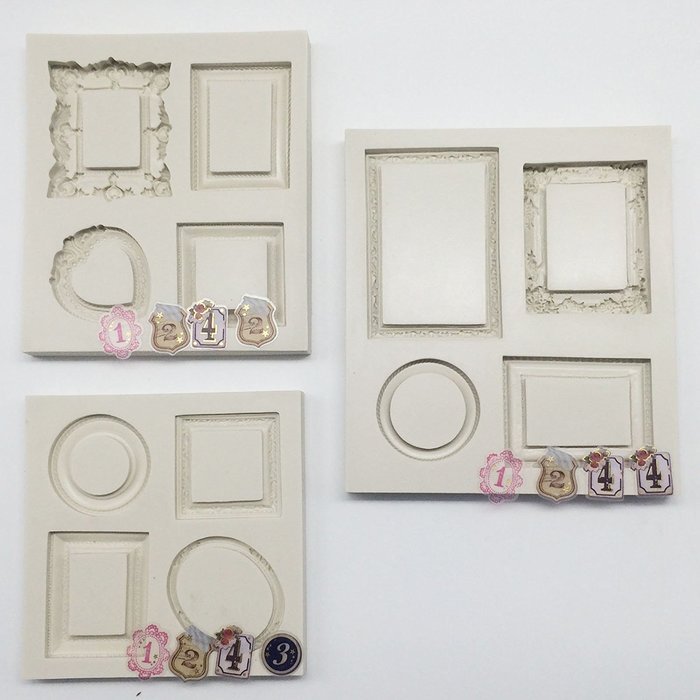 Funshowcase Mirror Frame Candy Silicone Mold, 4 in Set for Sugarcraft, Cake Decoration, Cupcake Topper, Chocolate... N2