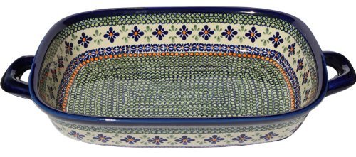 Polish Pottery Baking Dish with Handles From Zaklady Ceramiczne Boleslawiec #1345-du60 Unikat Pattern, Depth:...