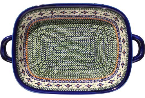Polish Pottery Baking Dish with Handles From Zaklady Ceramiczne Boleslawiec #1345-du60 Unikat Pattern, Depth:... N2