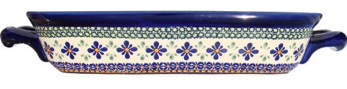 Polish Pottery Baking Dish with Handles From Zaklady Ceramiczne Boleslawiec #1345-du60 Unikat Pattern, Depth:... N3
