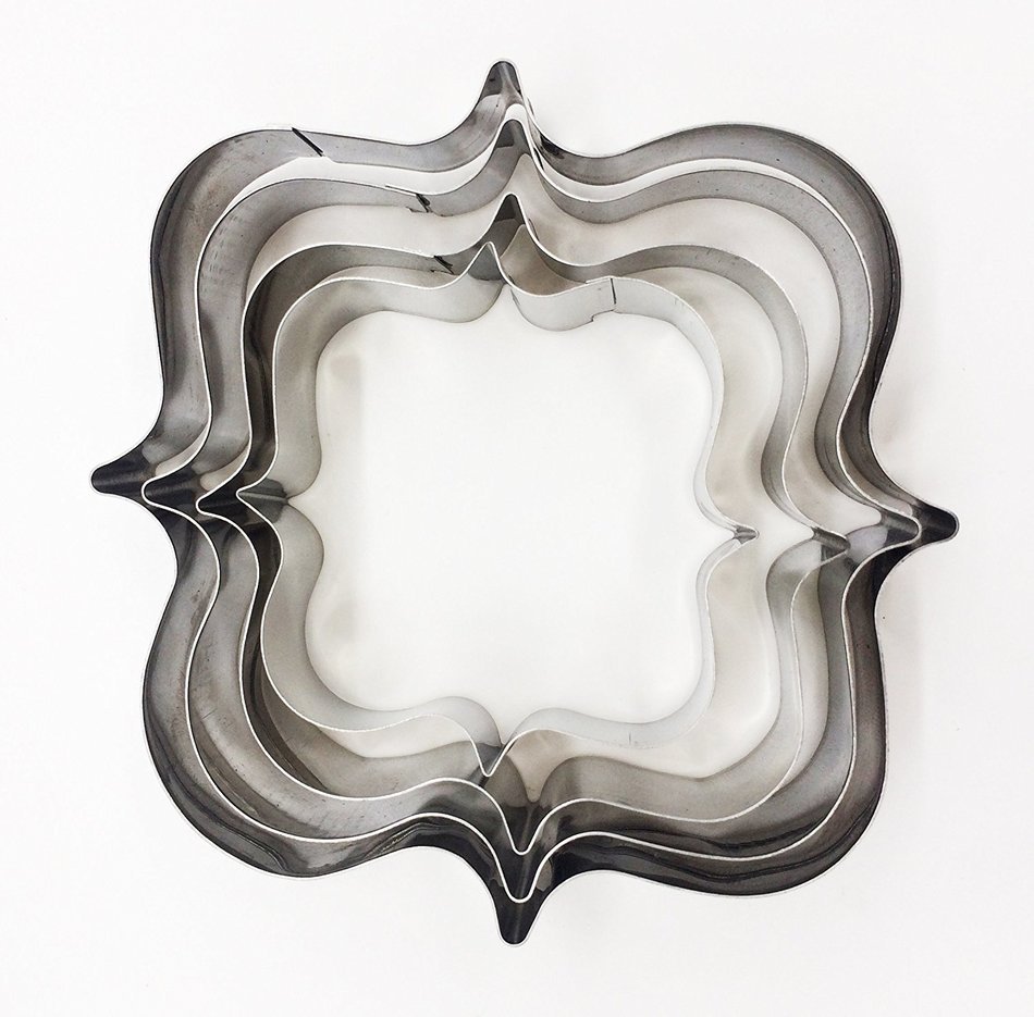 Plaque Frame Cookie Cutter, Kootips 4 Pcs/Set Square Frame Plaque Fancy Oval Stainless Steel Cookie Cutter N4
