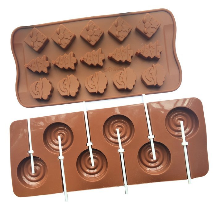 LuckyZ 2 Pack Christmas & Lollipop Silicone Ice Cube Mold Candy Chocolate Cup Cake Decorating Mold Tool