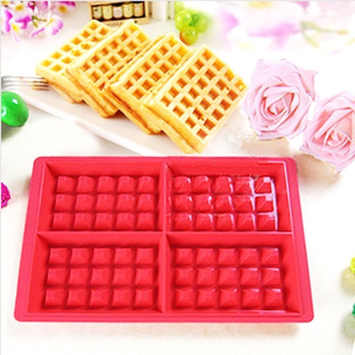 ZJCilected 4 Cavity Non-Stick Silicone Waffle Mold Waffle Cookie Silicone Pan Tray Kitchen Baking Tool N6