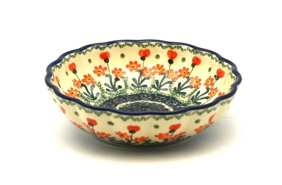 Polish Pottery Bowl - Shallow Scalloped - Medium - Peach Spring Daisy ...