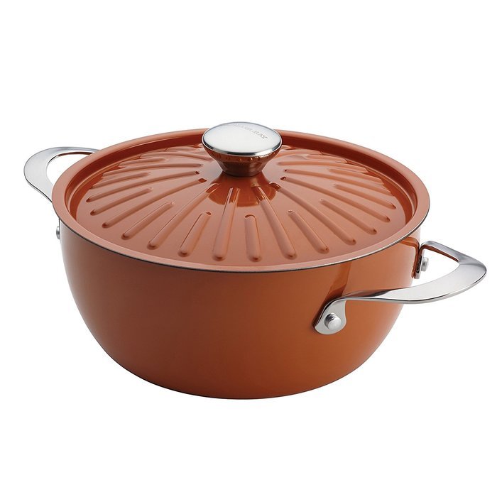 Single Piece Orange Round Casserole, 4-1/2-Quart Covered PFOA-Free Nonstick, Oven Safe, Modern Rustic Design,...