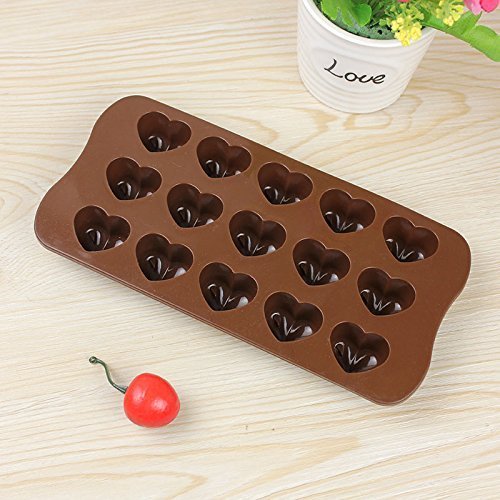 Silicone Chocolate Molds Candy Mold & Ice Cube DIY Baking Trays Heart Shaped Jelly Pan 15-Cavity(1 PCS) N2