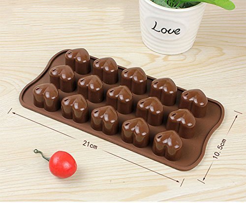 Silicone Chocolate Molds Candy Mold & Ice Cube DIY Baking Trays Heart Shaped Jelly Pan 15-Cavity(1 PCS) N3