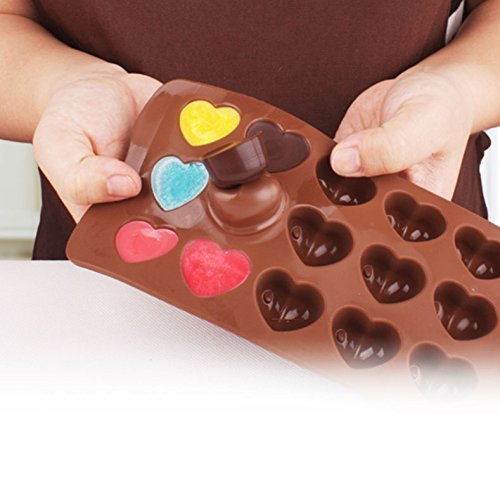 Silicone Chocolate Molds Candy Mold & Ice Cube DIY Baking Trays Heart Shaped Jelly Pan 15-Cavity(1 PCS) N4
