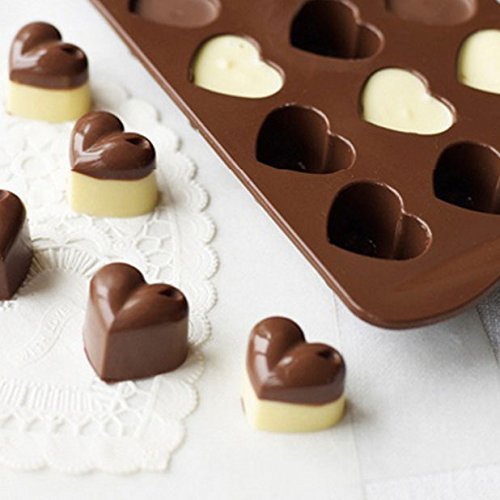 Silicone Chocolate Molds Candy Mold & Ice Cube DIY Baking Trays Heart Shaped Jelly Pan 15-Cavity(1 PCS) N5