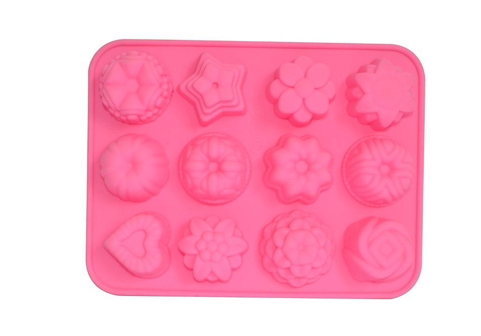 YIJIA 12 Cavity Flowers Silicone Non Stick Cake Bread Mold Chocolate ...