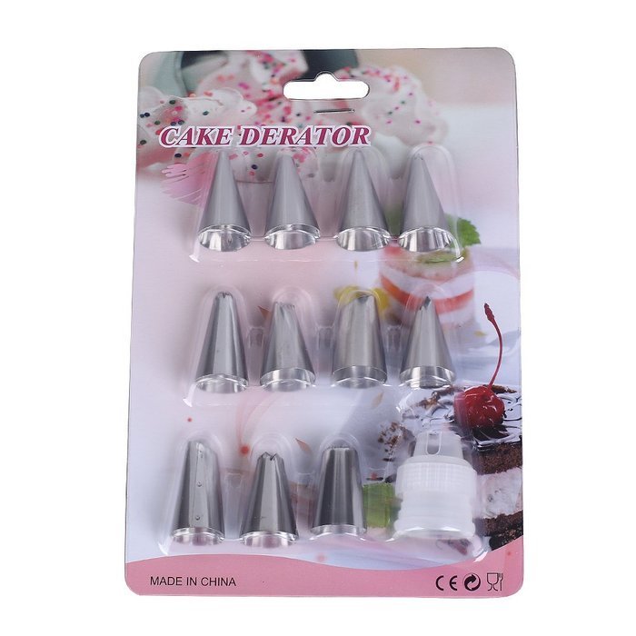 Pastry Decorating Set with 100 Disposable Piping Bags and 11 Stainless Steel Nozzles & 1 Adapter (Large)