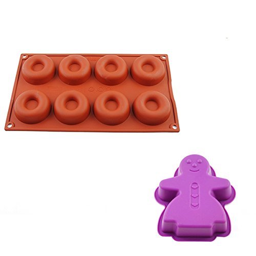 2win2buy Mini Biscuit Man Food Grade Soft Silicone Cookie Muffin Candy Baking Mold&8-Cavity Silicone Donuts Baking...
