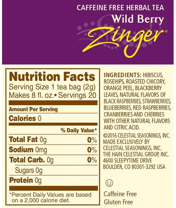 Celestial Seasonings Wild Berry Zinger Herbal Tea, 20 Count (Pack of 6) N3