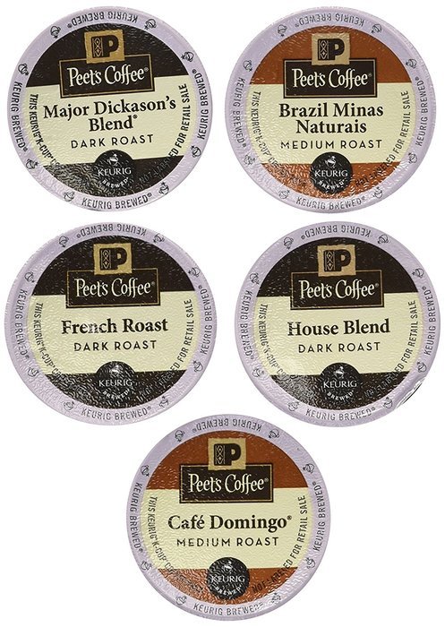 New! 20 K-cup Peets Coffee Sampler Variety Pack *No Decaf* (2014 Brazil Minas Naturais, Cafe Domingo, House Blend...