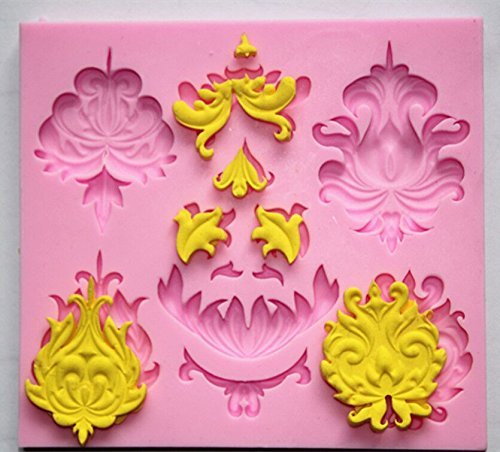 Longzang Embroidered Art Deco Silicone Mold Sugar Craft DIY Gumpaste Cake Decorating Clay Pink