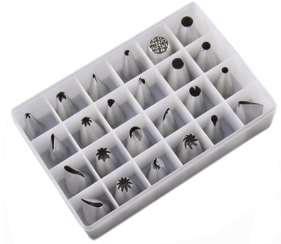 KSprot Stainless SteelCake Decorating Tips Set,24 Pieces Professional Stainless Steel Icing Tips (A)