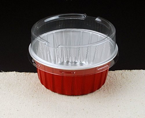 Astra shop 3 2/5" 130ml Disposable Aluminum Foil Cups with Lids for Muffin Cupcake Bread Baking / Pudding Cups...