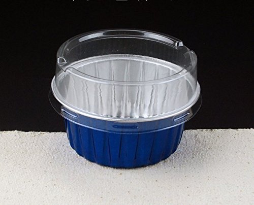 Astra shop 3 2/5" 130ml Disposable Aluminum Foil Cups with Lids for Muffin Cupcake Bread Baking / Pudding Cups... N2