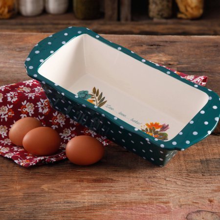 The Pioneer Woman 11" Retro Dots Loaf Pan | 11" Vintage CeramicLoaf Pan