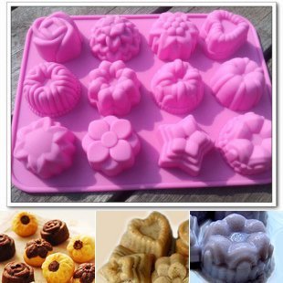 DGI MART Kitchen Party Use 12 Cavities Flowers Shape Chocolate Sugar Ice Cake Silicone Mini Cube Craft Fondant...