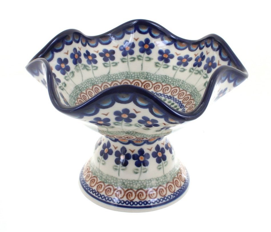 Polish Pottery Aztec Flower Pedestal Candy Dish