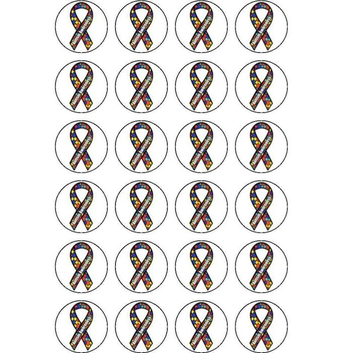 24 X AUTISM AWARENESS RIBBON WAFER PAPER BIRTHDAY CAKE TOPPERS