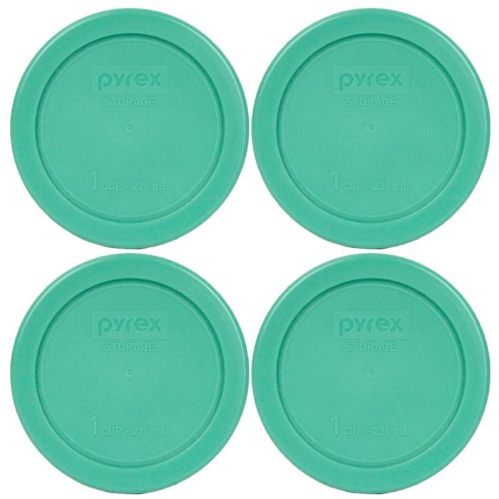 Pyrex 7202-PC Round 1 Cup Green Plastic Lid Cover (4 Pack)