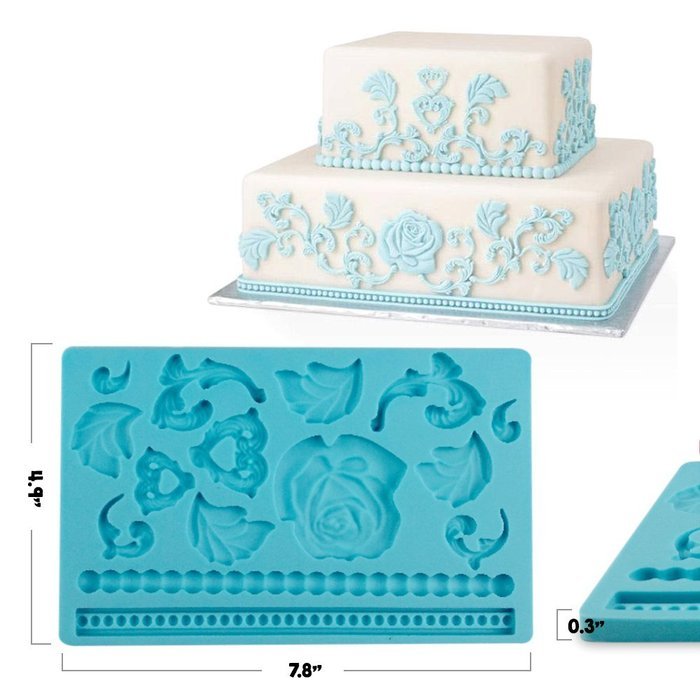 Lacey Mold | Set of 2 Gorgeous 8 X 5 Inches Flower Pearl Non Stick Mat Food Grade Silicone 3D Mold for Cupcake... N2