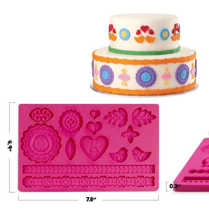 Lacey Mold | Set of 2 Gorgeous 8 X 5 Inches Flower Pearl Non Stick Mat Food Grade Silicone 3D Mold for Cupcake... N3