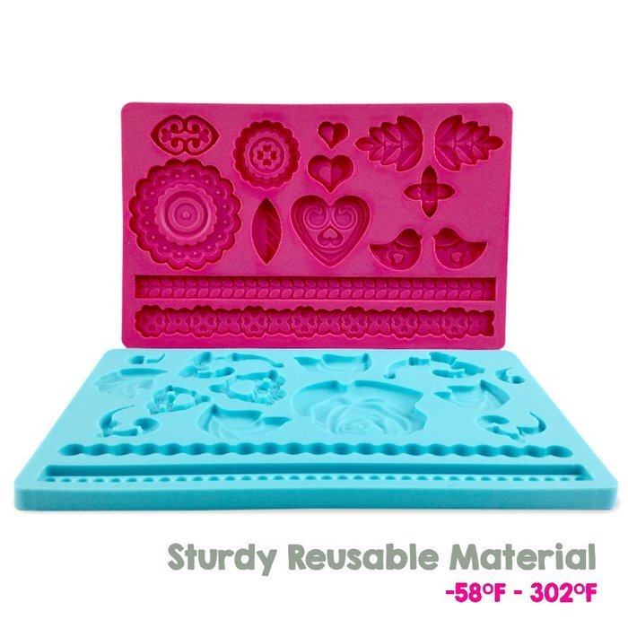 Lacey Mold | Set of 2 Gorgeous 8 X 5 Inches Flower Pearl Non Stick Mat Food Grade Silicone 3D Mold for Cupcake... N4