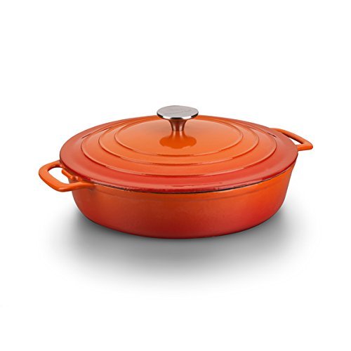 Korkmaz Casterra Cast Iron Ceramic-coat Casserole Dish Dutch Oven with Lid, Orange