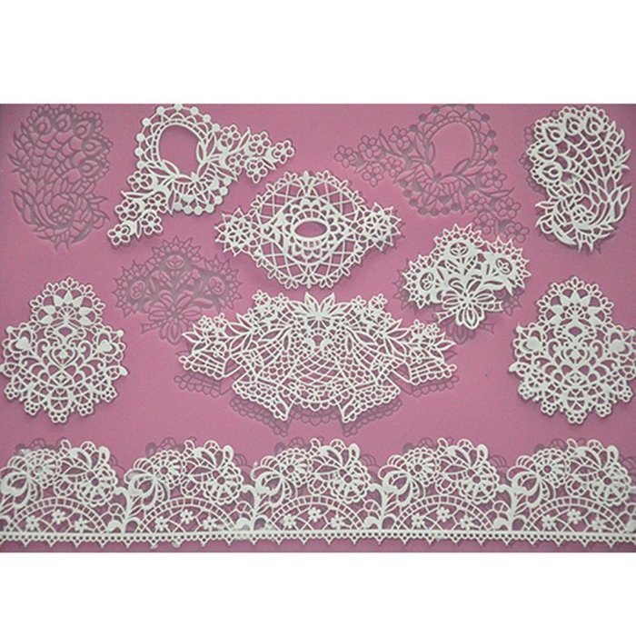 FOUR-C Cake Decorating Tools Lace Silicone Mat Cake Lace Mold Color Pink