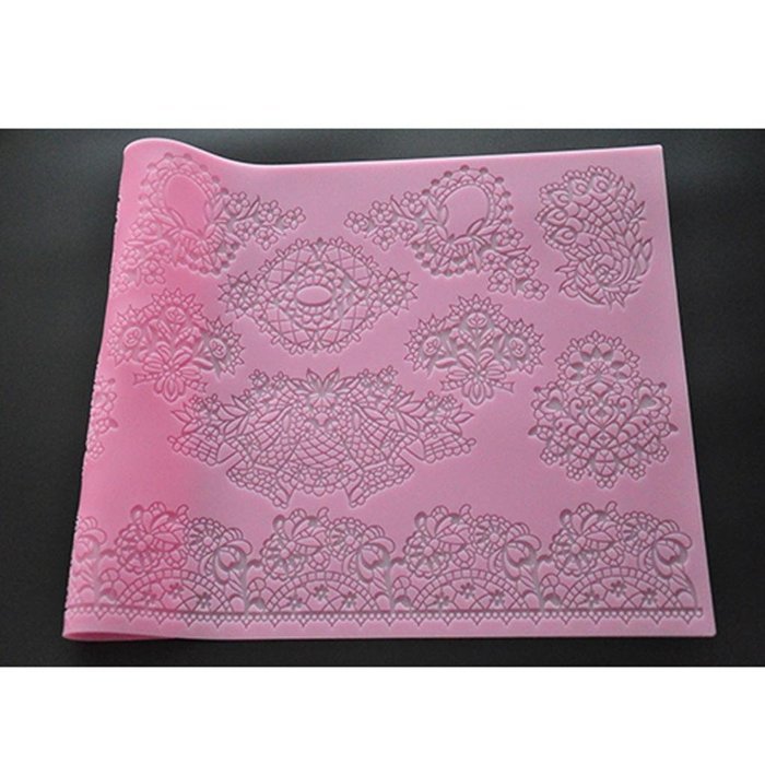 FOUR-C Cake Decorating Tools Lace Silicone Mat Cake Lace Mold Color Pink N4