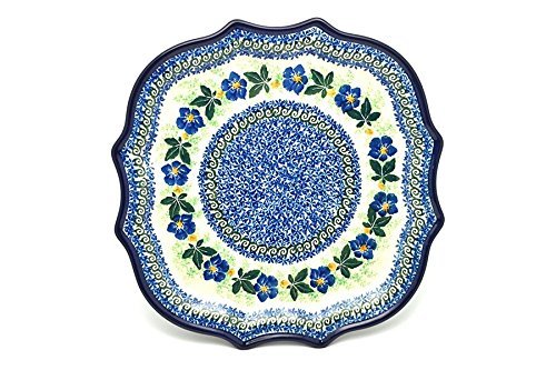 Polish Pottery Tray - Serpentine Edge - Blue Pansy