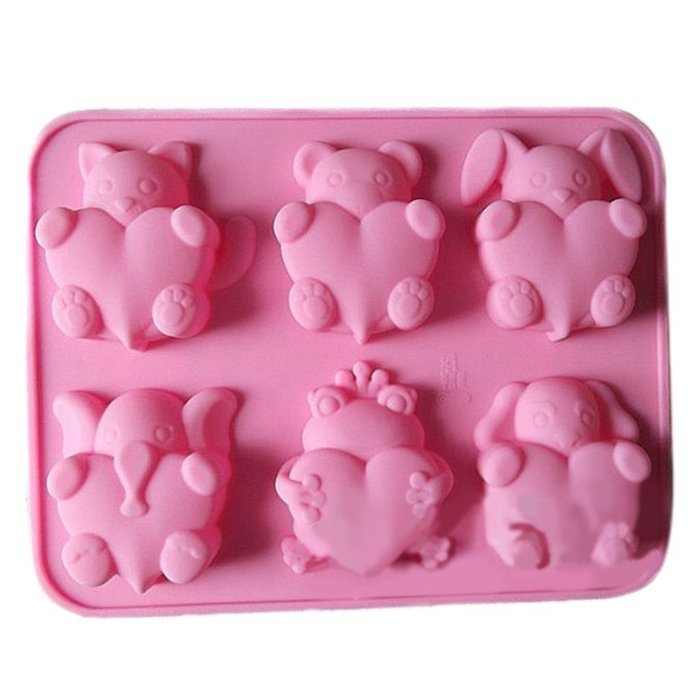Allforhome(TM) 6 Cavity Animal with Heart Cake Baking Molds for Kids Silicone Ice tray Cube Moulds Chocolate DIY...