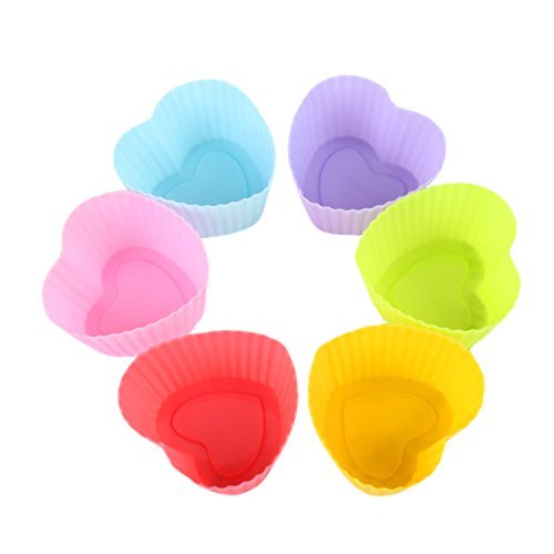 Pack of 10 Love Heart Muffin Jelly Pudding Cupcake Silicone Mold Pan 2.7"x2.1"x1.3" Color At Random