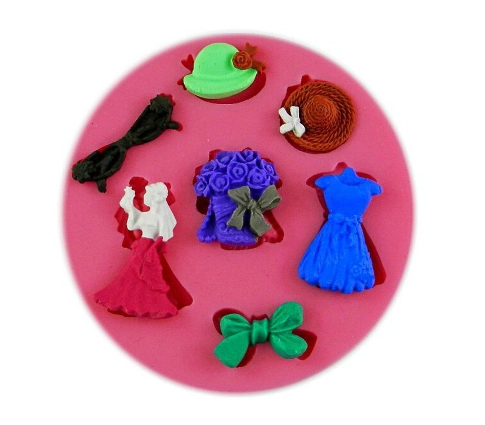 SHINA Party Hat Bow Skirt Cake Fondant Soap Sugar Craft Decorating Silicone Mold