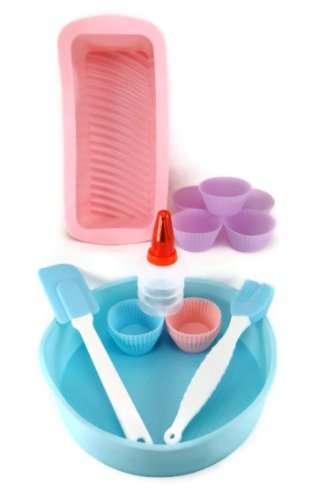 20 Piece Silicone Baking Set, Round Cake, Loaf & Cupcakes, Pastel Colors N2